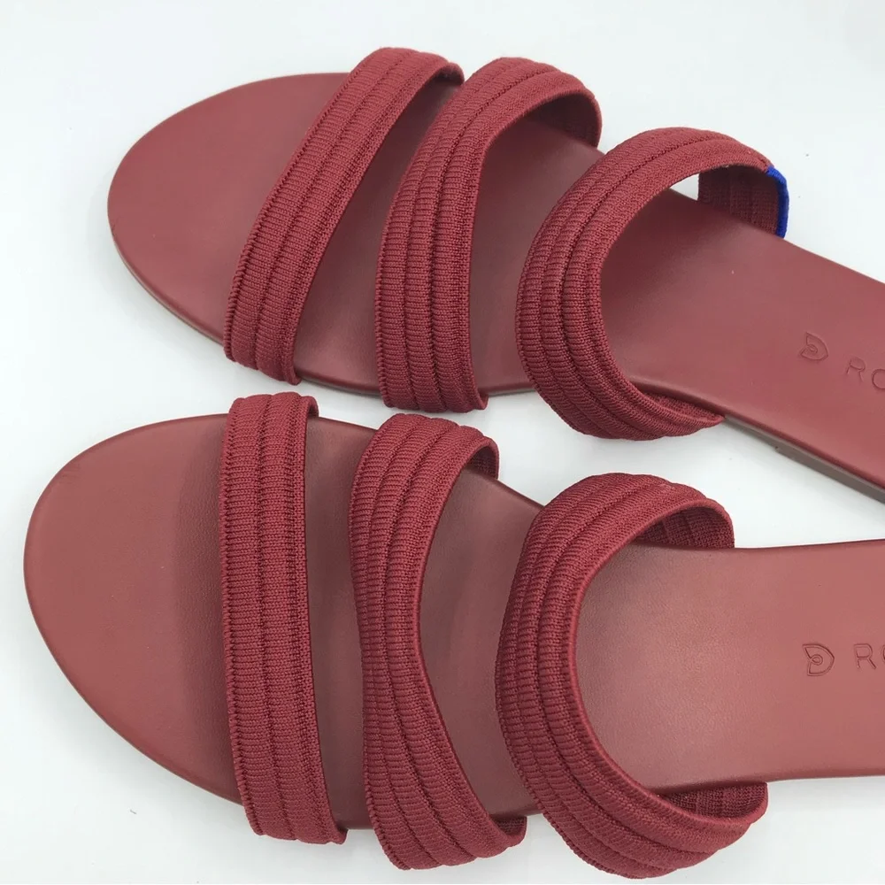 Rothy's Flat Sandals Women's 10 Sangria Red Triple Band Slides Retired Style EUC